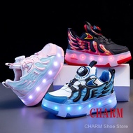 【Original】Running Shoe Wheels Boys Fleece Roller Shoes Girls Flashing Skates Children Sports Roller 