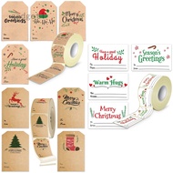 300pcs/Roll Merry Christmas Sticker Kraft Paper Christmas Tree Elk Label Sticker Name Tags Xmas Stickers Gift Package Stickers DIY