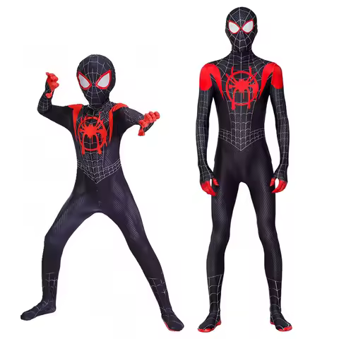 Superhero Spiderman Miles Morales Cosplay Costume Zentai Jumpsuit Bodysuit for Halloween Party Cospl