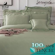 §同床共枕§TENCEL100%100支時尚素色天絲 特大6x7尺 薄床包舖棉兩用被四件式組-莫蘭迪綠