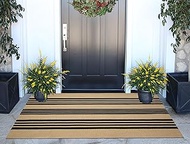 Khaki Black Outdoor Rug 2'x4.3',Striped Front Porch Rug Machine Washable Front Door Mat Entryway Thr