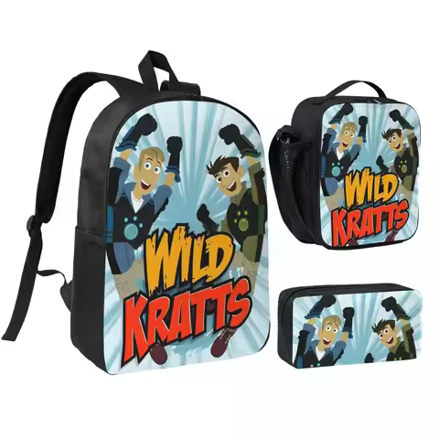 Pattern Logo Wild Kratts Backpack Student BookBag School Bag Shoulder Bags 3ps Insulated Lunch Bag P