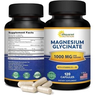 Magnesium Glycinate 1000mg with Vitamin D3 & B6-500mg per Capsule - Pure Elemental Mag Supplement Co