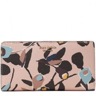 Kate Spade 九成新無瑕 小牛皮花紋玫瑰色折疊式長夾 皮夾 錢包 paper rose katespade