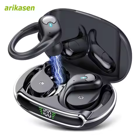 Bluetooth 5.3 Headphones True Wireless Earbuds Bass Stereo Sound with LED Power Display Case 60H Pla