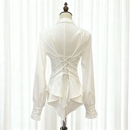 Medieval Lolita Top White Gothic Court Style Shirt Saliva Towel Laced-Up Narrow-Waist Lolita Shirt