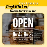 Vinyl Sticker Business hours Working Hours Operation Hours/Cut out sticker/Sticker Glass Door Restau