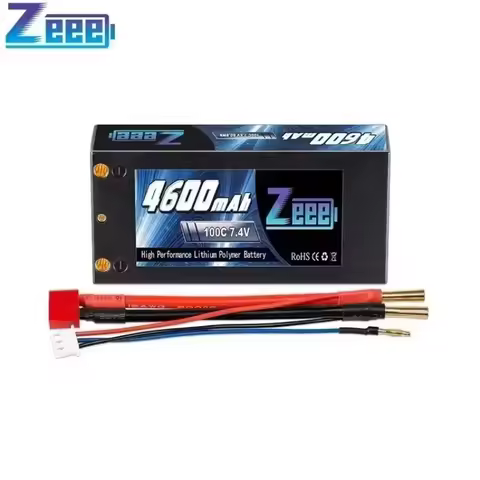Zeee 2S Shorty Lipo Battery 7.4V 4600mAh 100C Hard Case with 4mm Bullet Deans Connector for 1/10 Sca