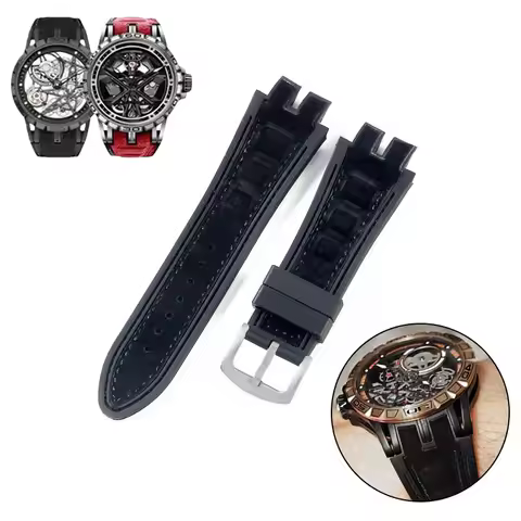 28mm Matte leather+Silicone Watch strap for Roger Dubuis EXCALIBUR Royal Series watchband Special in