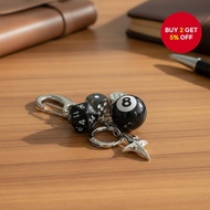 Magic 8 Ball Dice Keychain, Y2K Pool Ball Star Keychain for Men, Black Lucky Dice Silver Heart Bag C