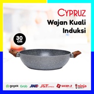 Cypruz Marble Ceramic Induction Wok Pan 30 cm 2 Handle Induction Wok