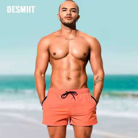 Desmiit Zipper Pocket Mens Beach Board Short Shorts Men Swimwear Swim Trunks Surfing Boardshorts Man