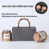 Bộ hộp trà có tay cầm gỗ 2 hộp tròn cao cấp - HVL TEA
