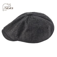 Men Beret Vintage Herringbone   Hat Newsboy Beret Hat Spring Flat Peaked Beret Hats Dark Grey