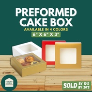 10's/20's Preformed Cake Box 6x6x3" inches -White, Red, Gold, Kraft With Window | Square Pastry Box
