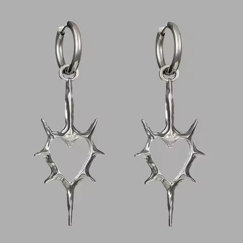 Y2K Thorn Spiked Heart Earrings Goth Cross Earrings for Women Hip Hop Vintage Accessories Punk Charm