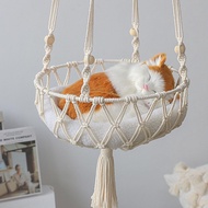Macrame Cat Hammock Bed, Hanging Indoor Cat Bed, Ceiling Catio Swing for Playing Sleeping Climbing a