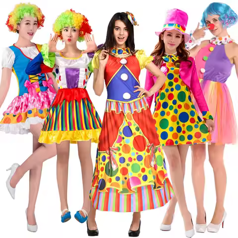 Adult Rainbow Circus Clown Costume for Women Funny Joker Girls Birthday Carnival Party Outfit Sweet 