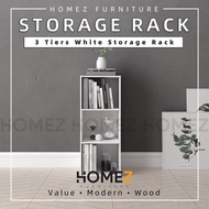 ☼【READY STOCK】White 3 Tier Storage Color Box Bookcase Cabinet/ Multipurpose Rak Buku Kayu