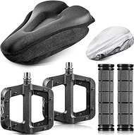 DaisyInner 6 Pcs Bike Accessories Set, Includes Bike Seat Cushion, 9/16" MTB Pedals, Seat Cover, and Bike Handle Grips for BMX, MTB, Mountain Bike, Scooter, Foldable Mountain Bicycle, Tricycle
