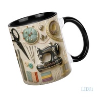 LIDU1 Easy To Cleaning Sewing Design Ceramic Cup Dishwasher Friendly Smooth Front 11oz Drinking Cup 
