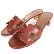 Excellent condition △HERMES 071002Z Oasis H logo leather sandals mules Braun 35 with dust bag Made i