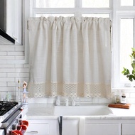 Natural Linen Blend Short Curtain Valance for Farmhouses’ Kitchen Rustic Short Swag Topper for Small Windows Bedroom Privacy Added Crochet Lace Bottom Rod Pocket Boho Chic Style