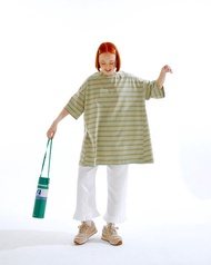 綠色彩色細條紋tshirt