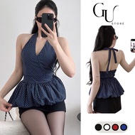 Women's camisole with polka dot pattern, open back, tie neck, flared form, sexy style GU Store