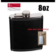 [SG] 230ml 8oz Portable Stainless Steel Hip Flask Alcohol Whiskey Wine Bottle Gift PU Spirit Vodka L