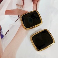 vintage jewelry Monet 古董方框黑琺瑯夾式耳環