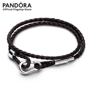Pandora Brown braided double leather bracele