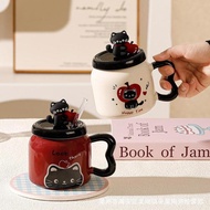 Mug Keramik Kucing dengan Tutup Kayu / Cangkir Keramik Cute Kucing