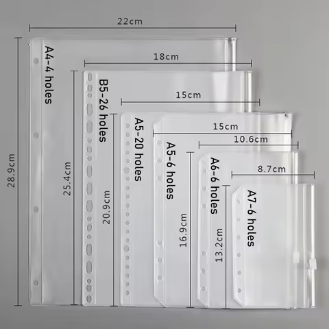 1PCS/LOT A5/A6/A7 Storage Bag School Office Supply Transparent Loose sheet Notebook zipper Self-seal