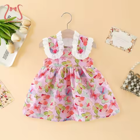 0-3 Y Summer Cute Baby Girl Dress Sleeveless Skin-Friendly Toddlers Costume Sweet Children Clothing 