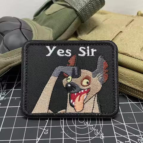 Yes Sir Hyena brown Funny Cartoon Tactical Embroidered patch Hook and Loop Morale badge, for Jacket 