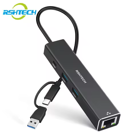 RSHTECH USB to Ethernet Adapter 10Gbps USB Hub with RJ45 Gigabit Ethernet Type C LAN Network Adapter