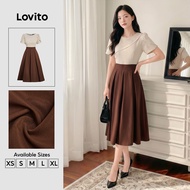 Lovito Elegant Dress Fabric Stitching Pleated Leisure Spring/summer Dress for Women L178ED2083 Lovit