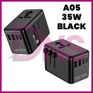 GaN Universal Travel Adapter Power 35W / 70W 70cm Retractable Cable Fast Charger Type-C