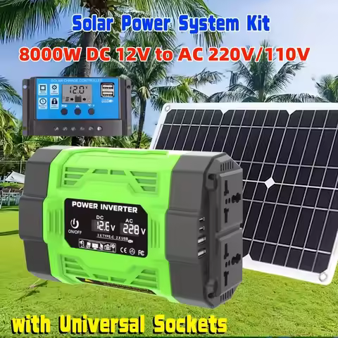 8000 watt 12V to 220V/110V inverter+600 watt solar panel+100A controller solar system kit, suitable 