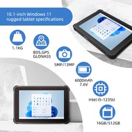 Rugged Win 11 pro Tablet Intel i7-1255U 16+1TB SSD 10.1 Inch Touchscreen 4G LTE GPS HDMI2.0 BT 5.2 W