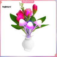 <BH> Colorful Van Base Lovely Rose Mushroom Light Sensor 4 LED Night Light Home Decor
