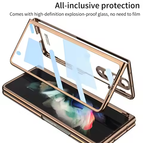 For Samsung Galaxy Z Fold 4 5 3 5G Case Electroplated Frame Shockproof Front Tempered Glass Full Pro