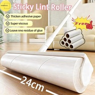 ✨✨Stick+10 Roll 【24CM】Sticky Lint Roller Detachable Rod Floor Lint Roller Long Pole Sticky Roller Mo