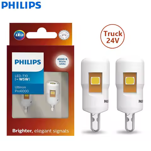 Philips 24V Ultinon Pro6000 T10 W5W Truck LED Signal Interior Bulbs 4000K Warm White Plate Reading P