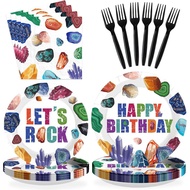 96 Pcs Geology Birthday Party Decorations Let’s Rock Geology Birthday Paper Plates and Napkins Cryst