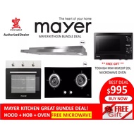 MAYER KITCHEN BUNDLE DEAL - MAYER 90cm SlimLine Hood + Built in Oven + 2 Burner Glass Hob **FREE Microwave Oven