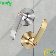 LANFY Door Lock Lever, Interior Reversible Satin Brass Finish Privacy Door Handle, Door Knob Straight Lever with Round Trim Easy To Install Hardware Lockset For Left/Right Handed