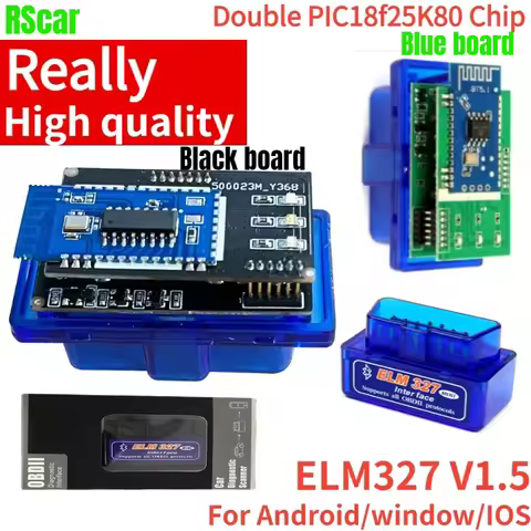 Latest Double PIC18f25K80 Chip ELM327 V1.5 for IOS Android Bluetooth 5.1 Auto Scanner OBD2 Black 2PC