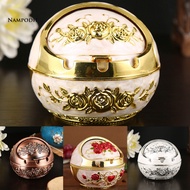 roeaceh Rose Flower Pattern Ash Tray with Lid Windproof Zinc Alloy Smoking Ashtray for Living Room